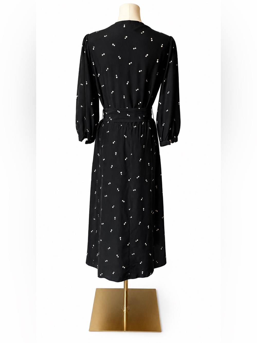 Vintage Ciao Ltd 100% Silk Black Heart Print Dress Sz 8 Belted Pockets - Picture 4 of 16